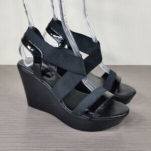 Charles David Criss-Cross Strap Wedge Sandals, Black, Womens Size 8 M